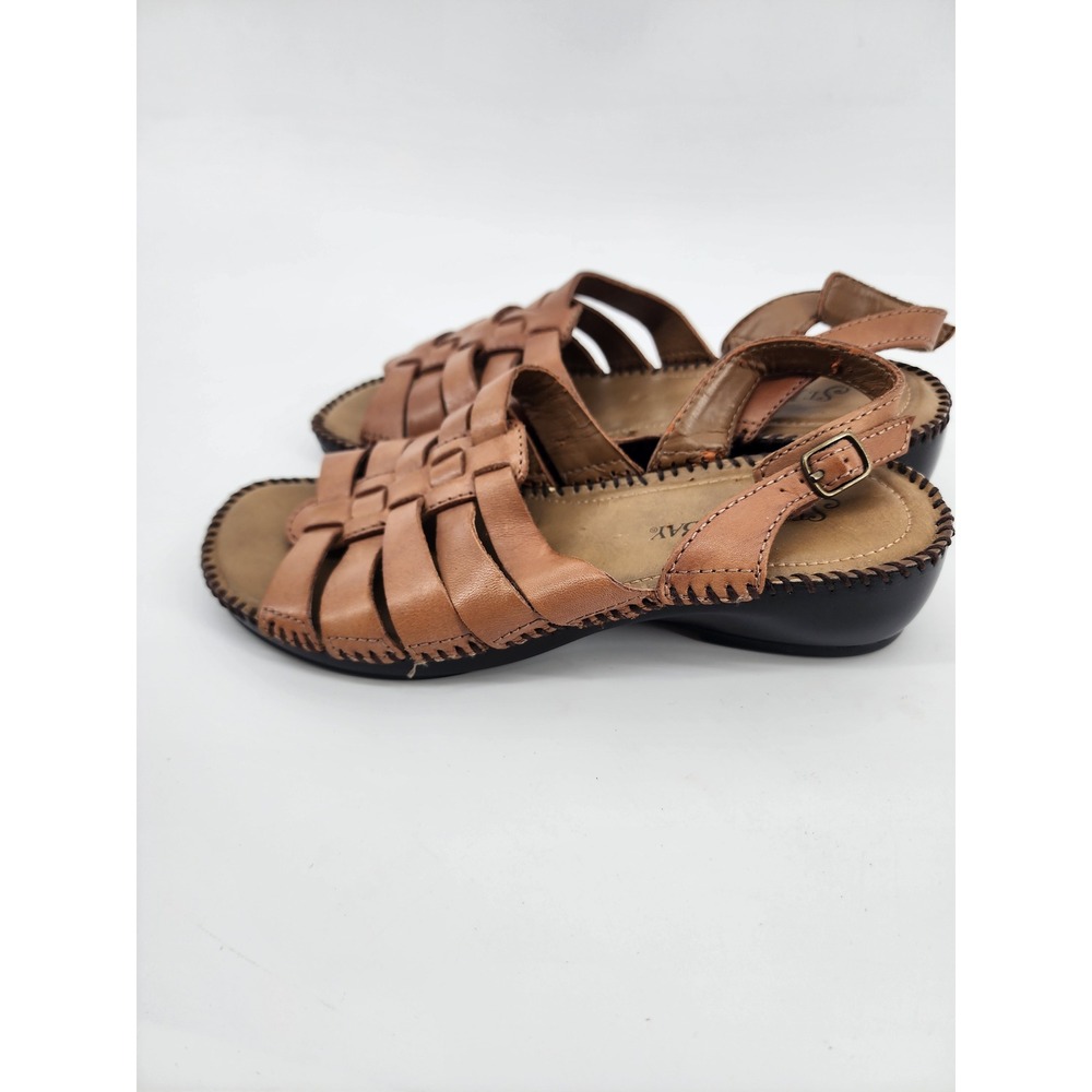 St Johns Bay Womens 6.5 M Palm Tan Leather Fisherman Sandals Brown Boho